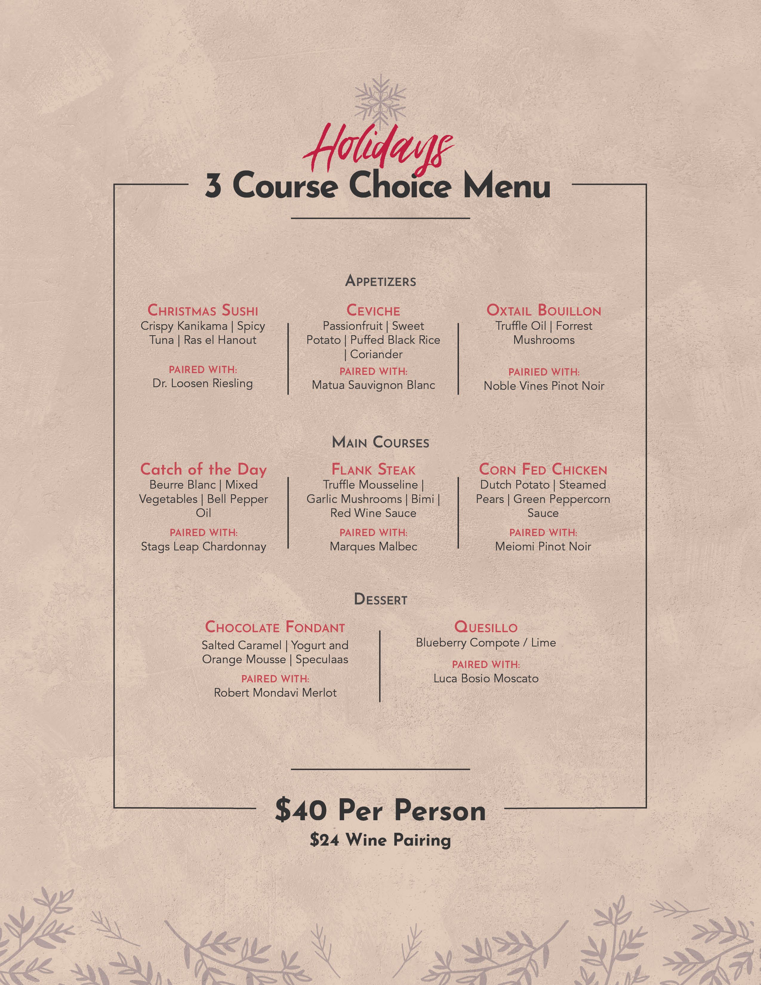 A Fantastic Holiday 3Course Choice Dinner Menu!